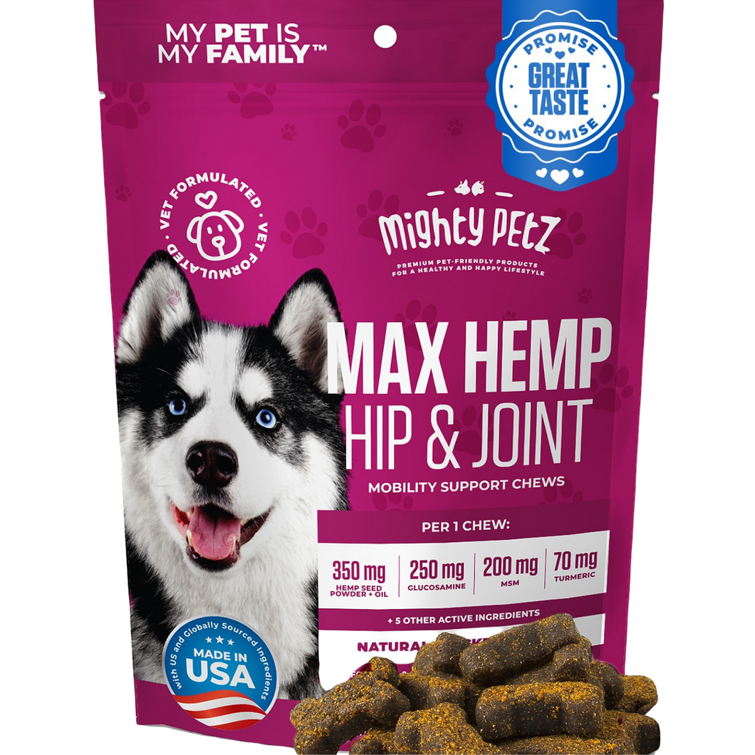 10-in-1 MAX Mobility Support Chews for Dogs & Cats - with Hemp, Glucosamine, Chondroitin, MSM