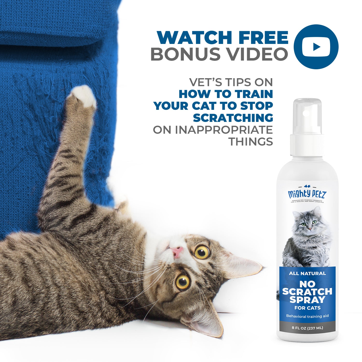 Cat Repellent Spray with Only Natural Ingredients Spray to Stop Cats from Scratching Furniture Mighty Petz 8 oz